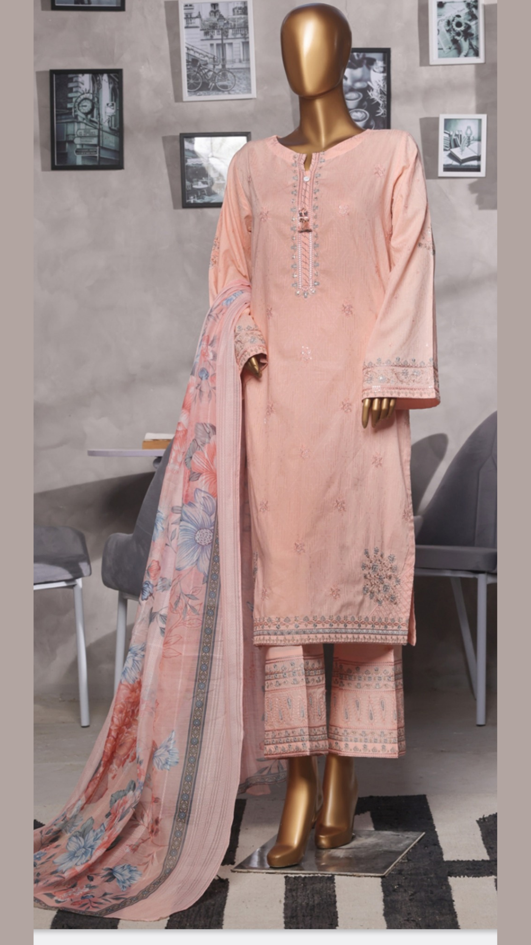 Muse I Cotton self Jacquard I Embroidered 3 PC I Ready to wear