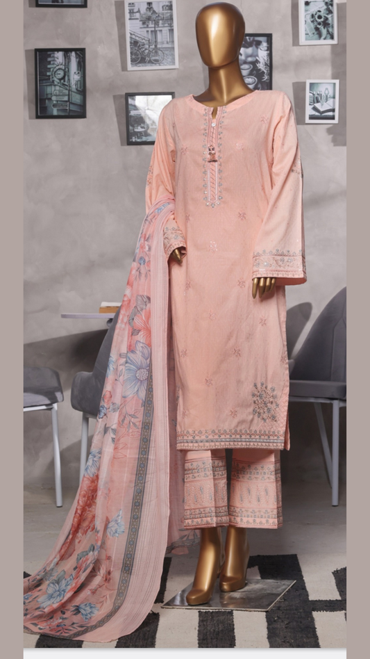 Muse I Cotton self Jacquard I Embroidered 3 PC I Ready to wear