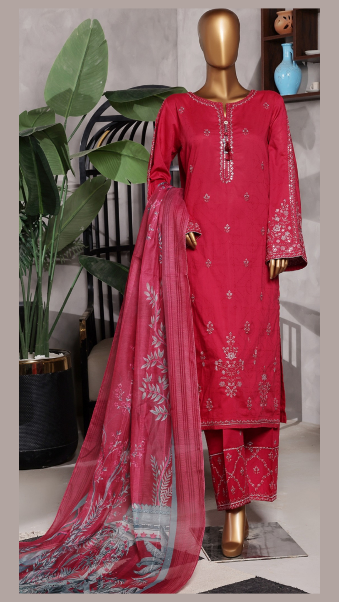 Muse I Cotton self Jacquard I Embroidered 3 PC I Ready to wear