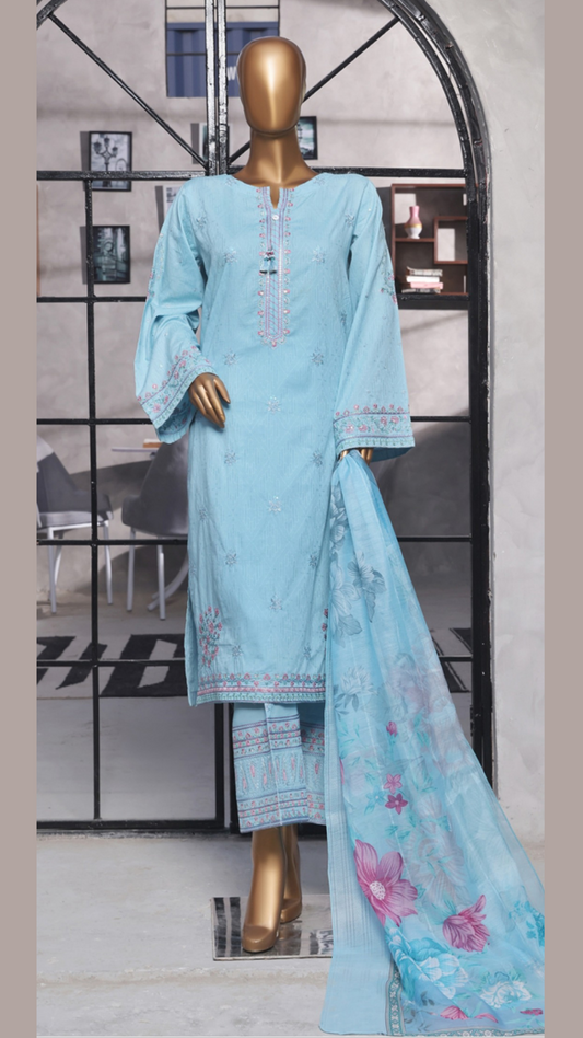 Muse I Cotton self Jacquard I Embroidered 3 PC I Ready to wear