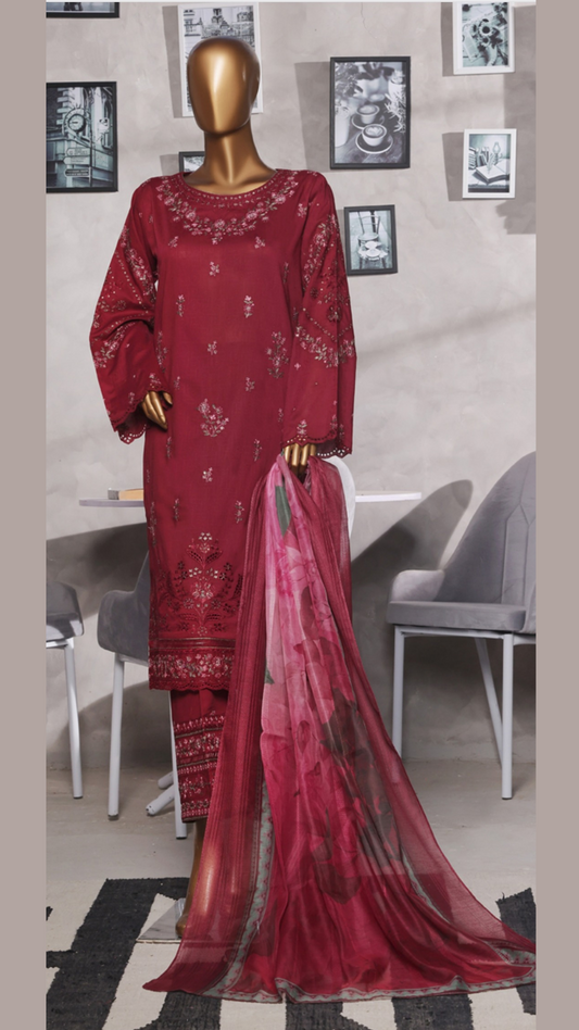 Muse I Cotton self Jacquard I Embroidered 3 PC I Ready to wear