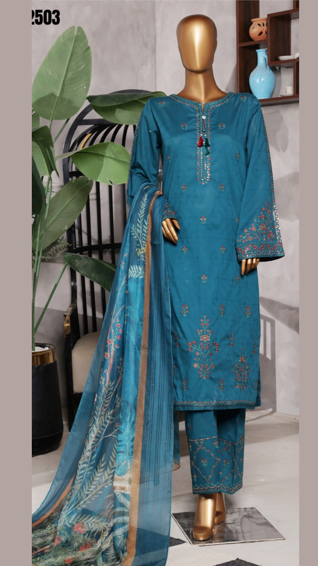 Muse I Cotton self Jacquard I Embroidered 3 PC I Ready to wear