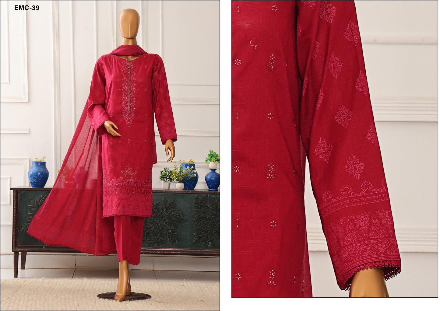 EXCLUSVE MID SUMMER EMBROIDERED SLUB COTTON