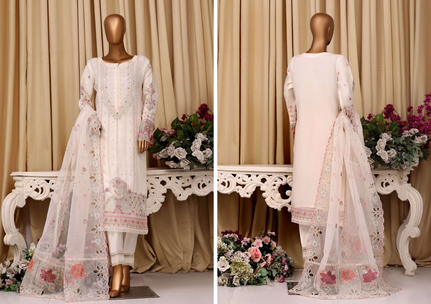 READY TO WEAR FALSAFAA FORMAL EMBROIDERED ORGANZA - 3PC