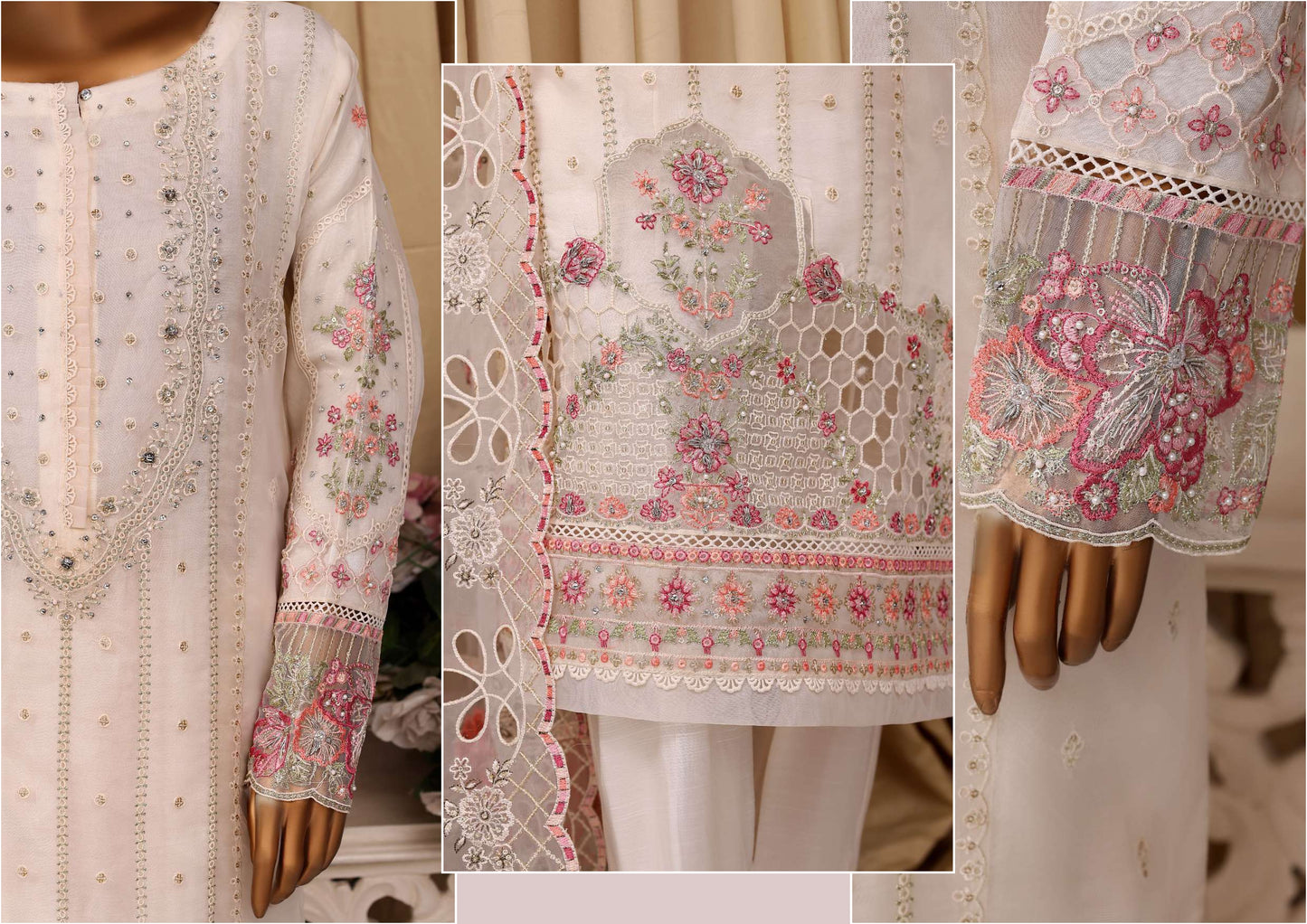 READY TO WEAR FALSAFAA FORMAL EMBROIDERED ORGANZA - 3PC