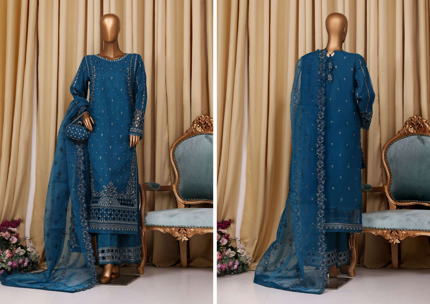 READY TO WEAR FALSAFAA FORMAL EMBROIDERED ORGANZA - 3PC