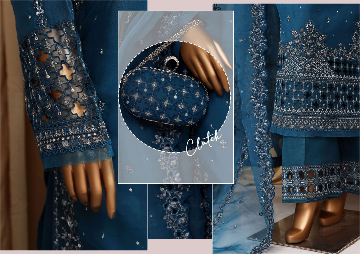 READY TO WEAR FALSAFAA FORMAL EMBROIDERED ORGANZA - 3PC