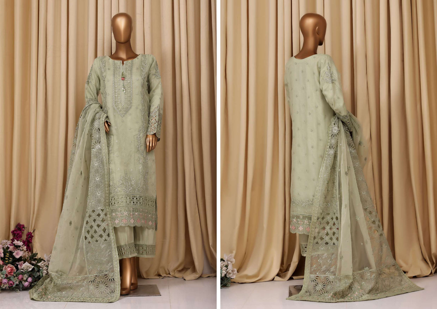 READY TO WEAR FALSAFAA FORMAL EMBROIDERED ORGANZA - 3PC