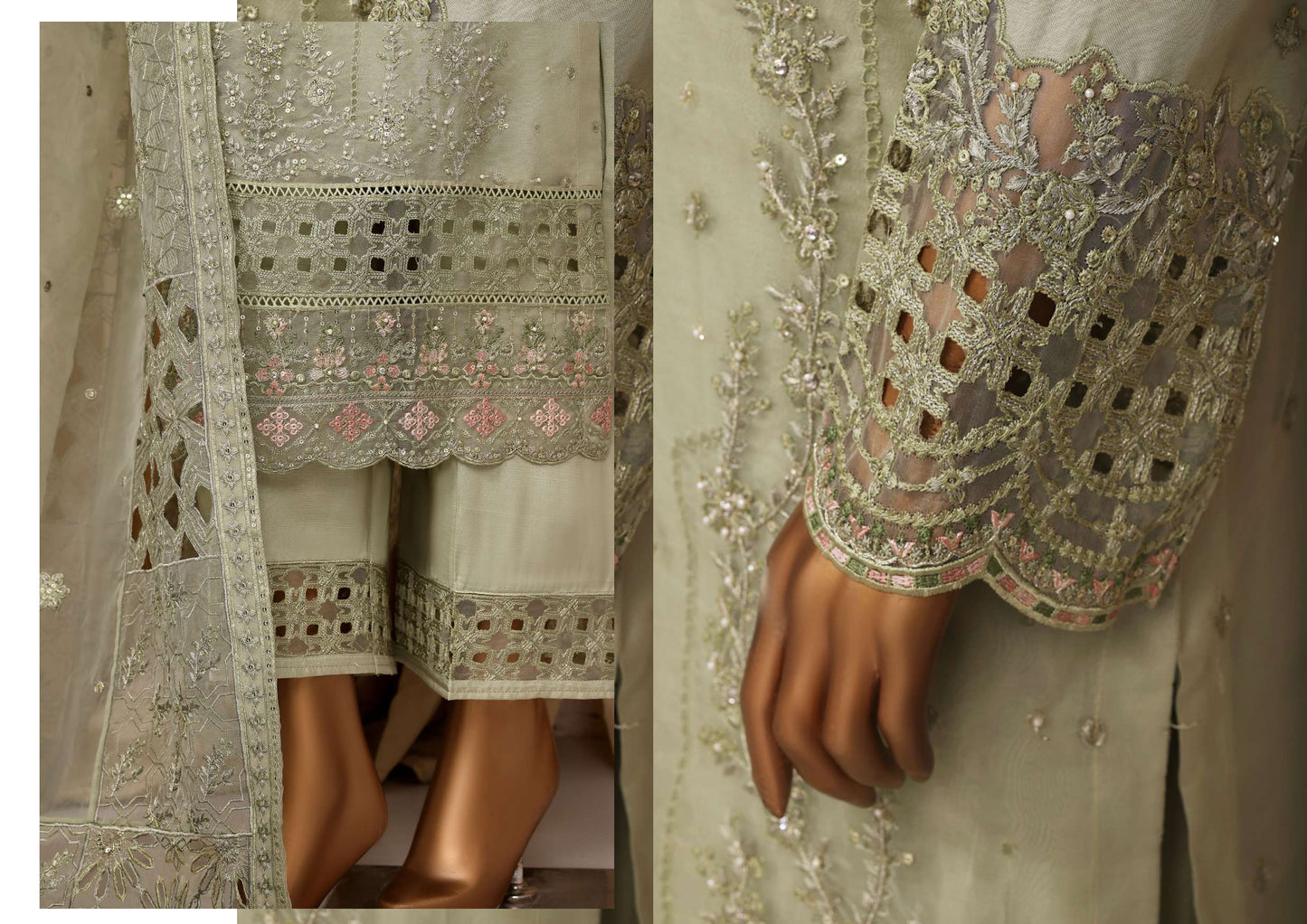 READY TO WEAR FALSAFAA FORMAL EMBROIDERED ORGANZA - 3PC
