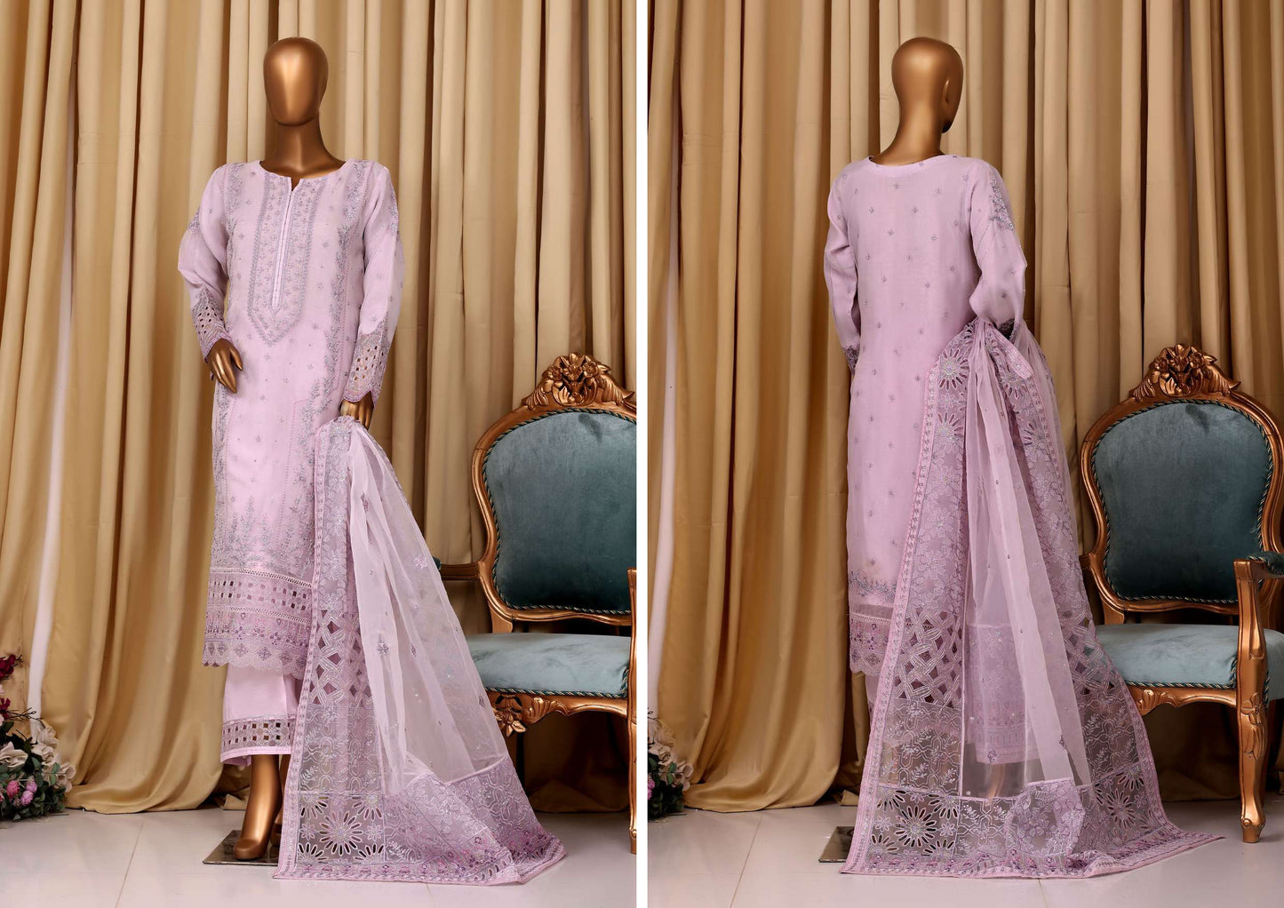 READY TO WEAR FALSAFAA FORMAL EMBROIDERED ORGANZA - 3PC