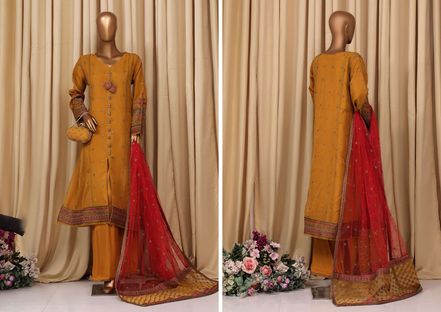 READY TO WEAR FALSAFAA FORMAL EMBROIDERED ORGANZA - 3PC