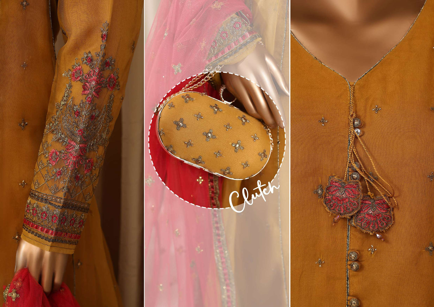 READY TO WEAR FALSAFAA FORMAL EMBROIDERED ORGANZA - 3PC