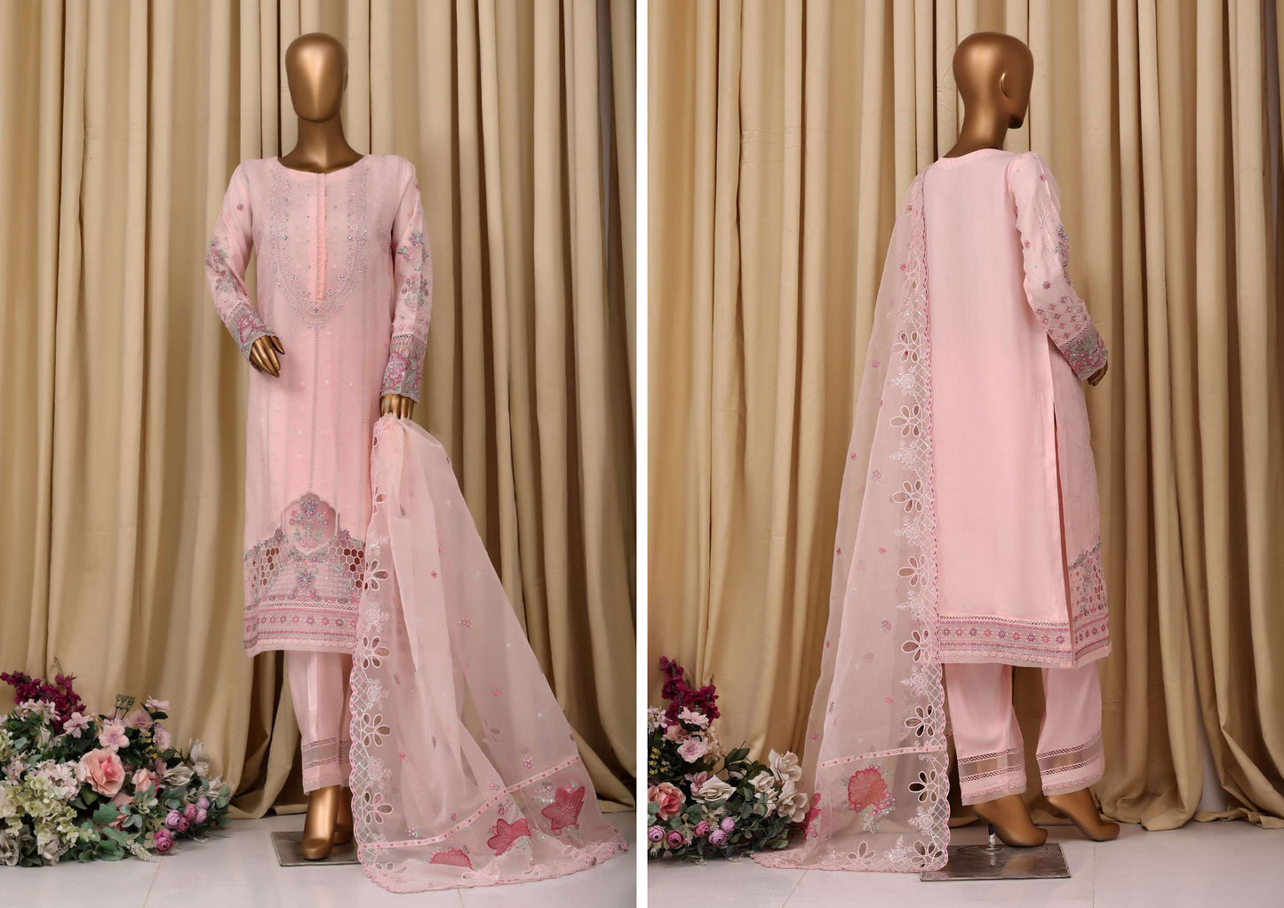 READY TO WEAR FALSAFAA FORMAL EMBROIDERED ORGANZA - 3PC
