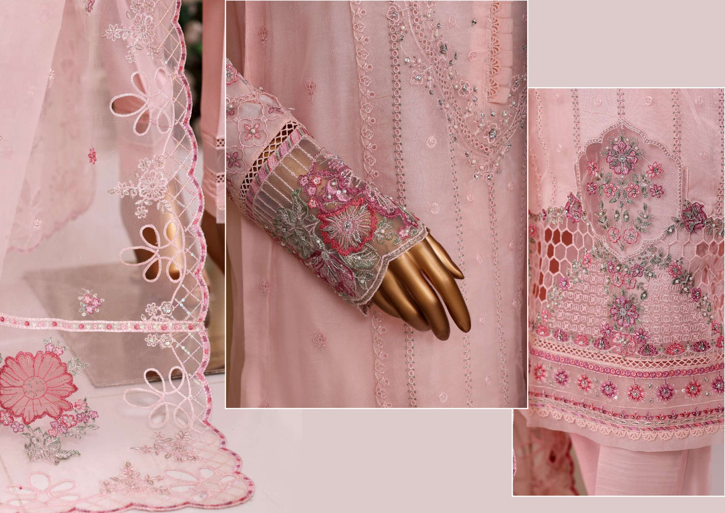 READY TO WEAR FALSAFAA FORMAL EMBROIDERED ORGANZA - 3PC