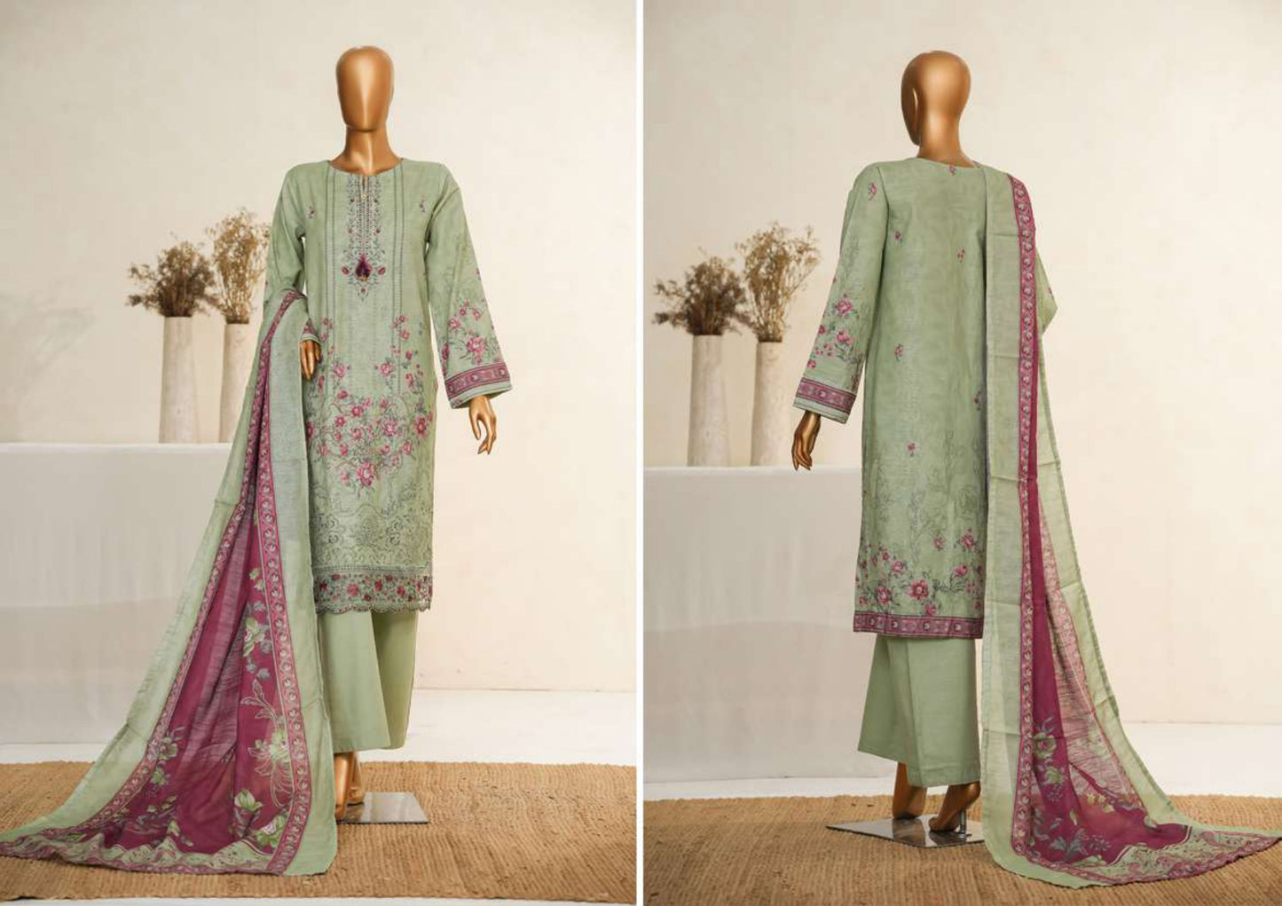 KHADDAR 3PC Embroidered