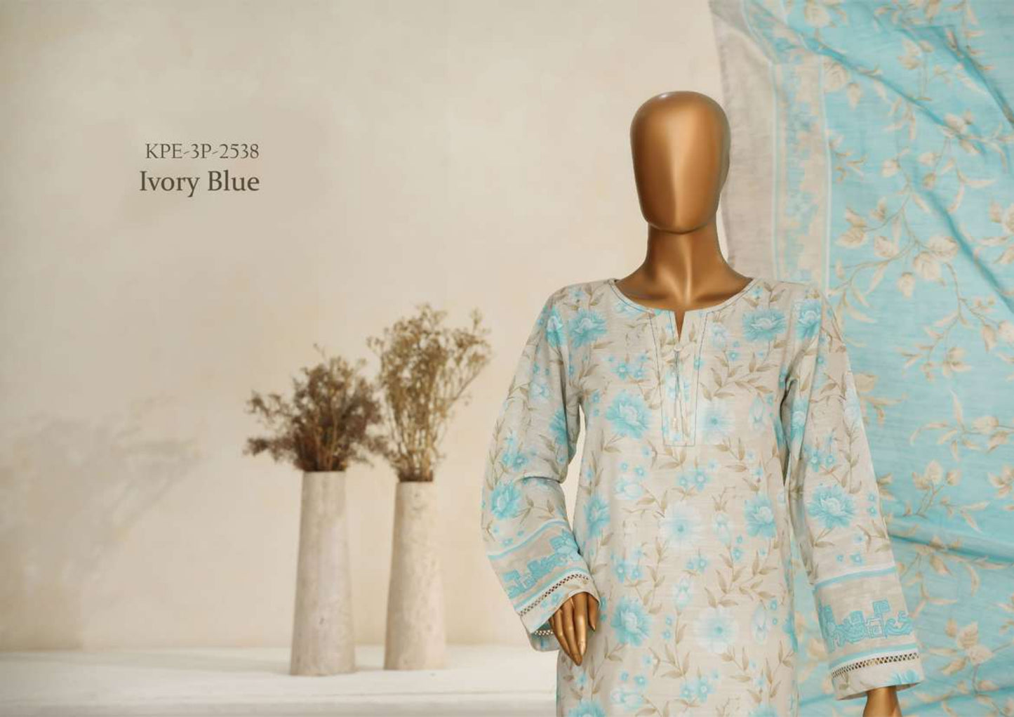 KHADDAR 3PC Embroidered