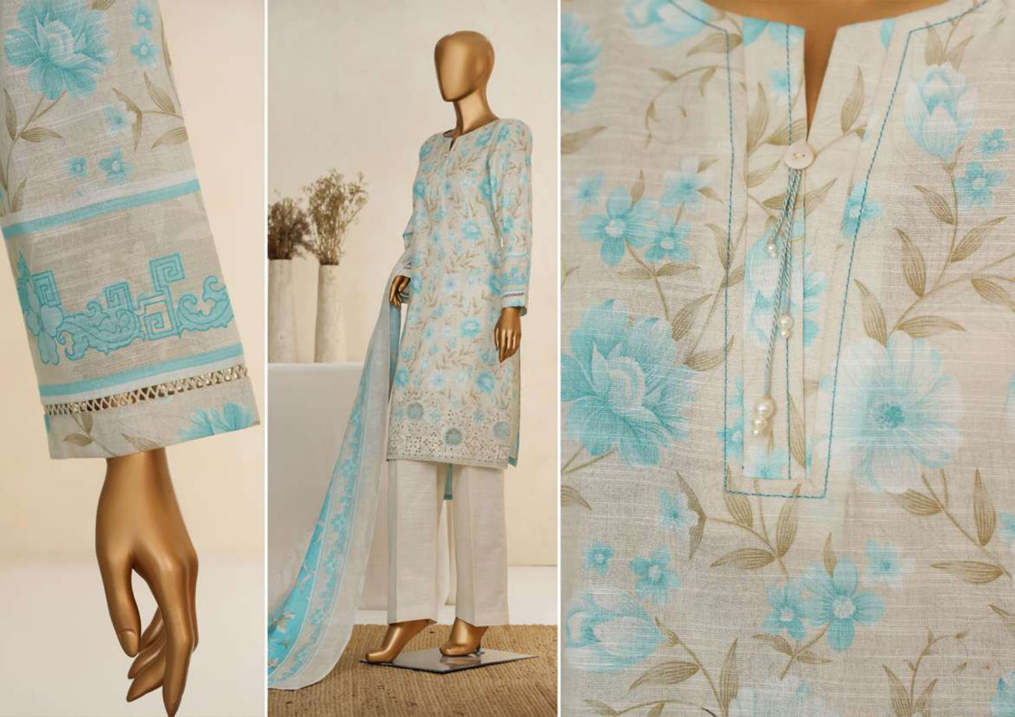 KHADDAR 3PC Embroidered