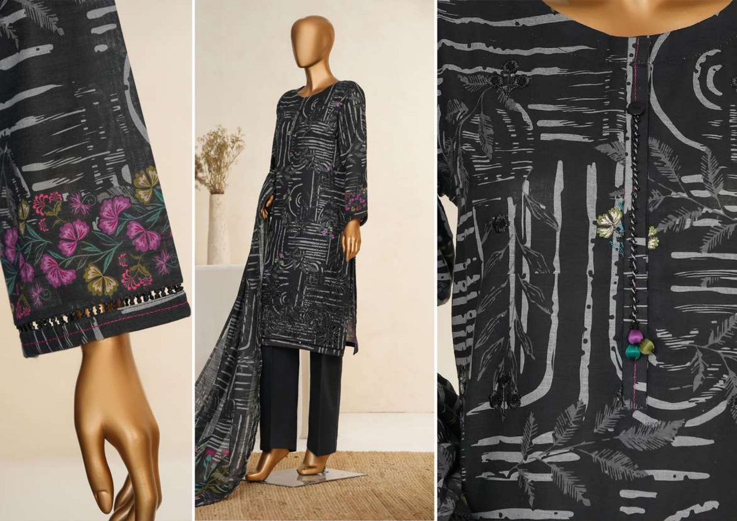 KHADDAR 3PC Embroidered