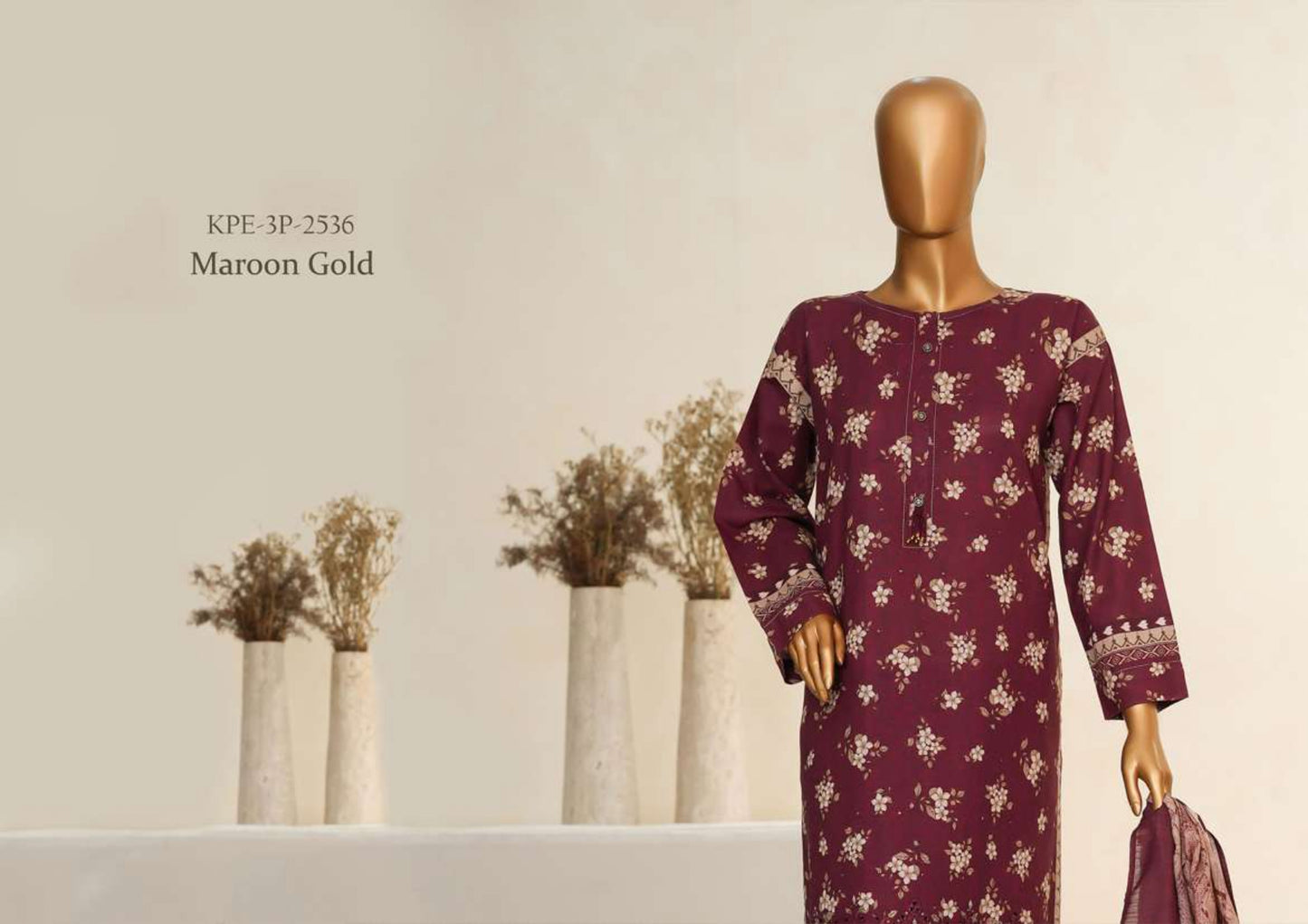 KHADDAR 3PC Embroidered