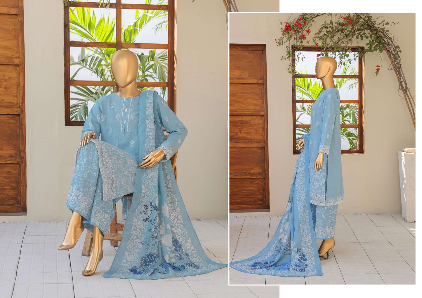 UNSTITCH KHADDAR EMBROIDERED CHIKANKARI with PASHMINA