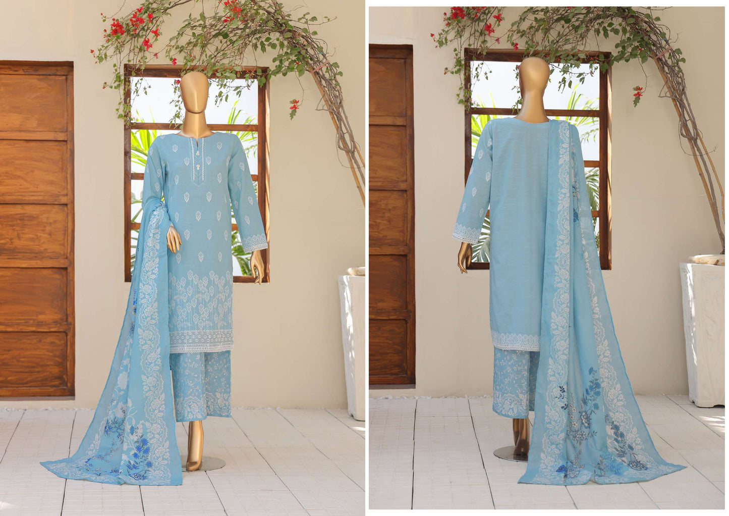 UNSTITCH KHADDAR EMBROIDERED CHIKANKARI with PASHMINA