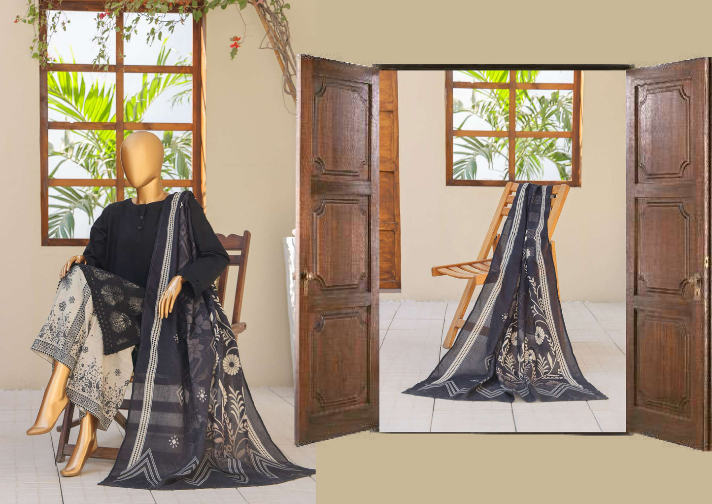 UNSTITCH KHADDAR EMBROIDERED CHIKANKARI with PASHMINA