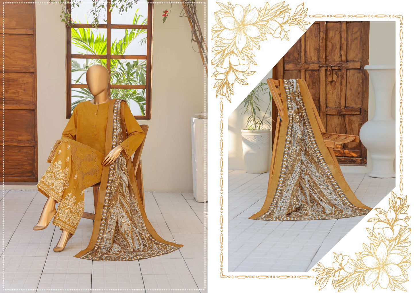 UNSTITCH KHADDAR EMBROIDERED CHIKANKARI with PASHMINA