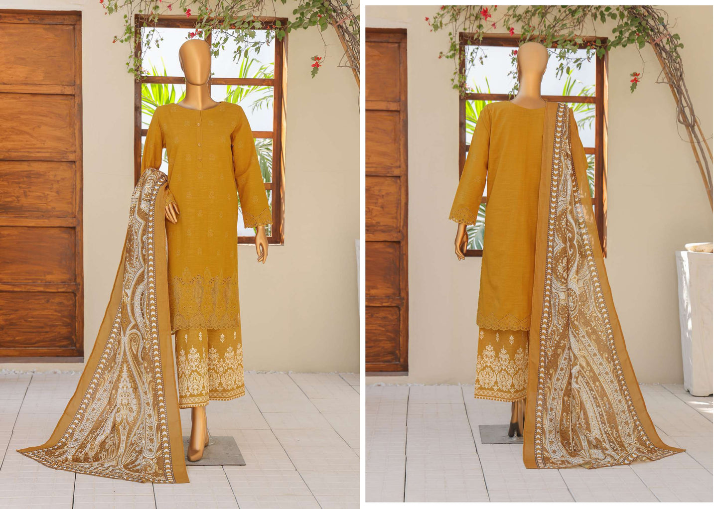 UNSTITCH KHADDAR EMBROIDERED CHIKANKARI with PASHMINA