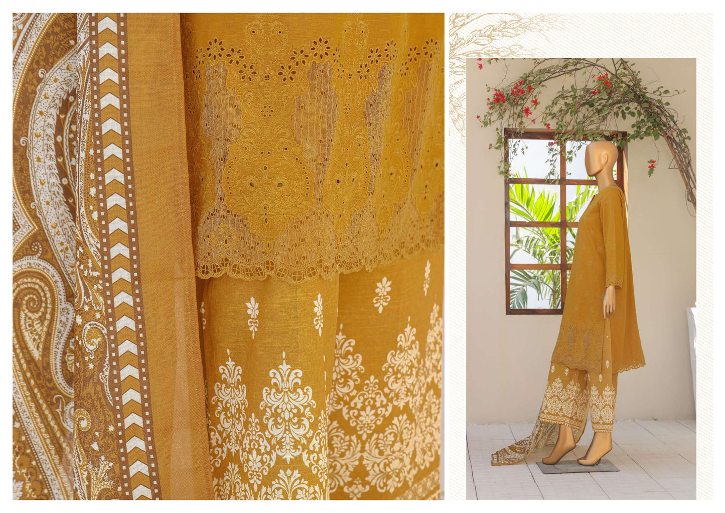 UNSTITCH KHADDAR EMBROIDERED CHIKANKARI with PASHMINA