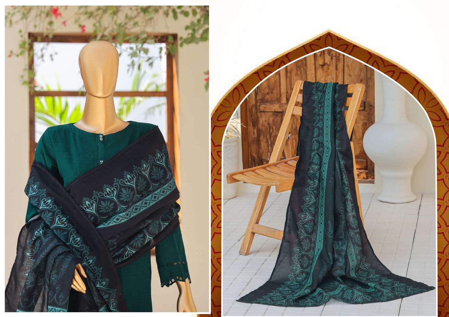 UNSTITCH KHADDAR EMBROIDERED CHIKANKARI with PASHMINA