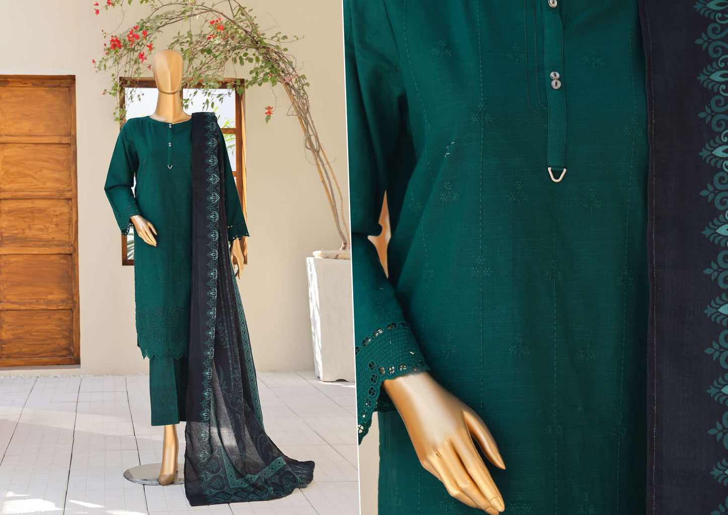 UNSTITCH KHADDAR EMBROIDERED CHIKANKARI with PASHMINA