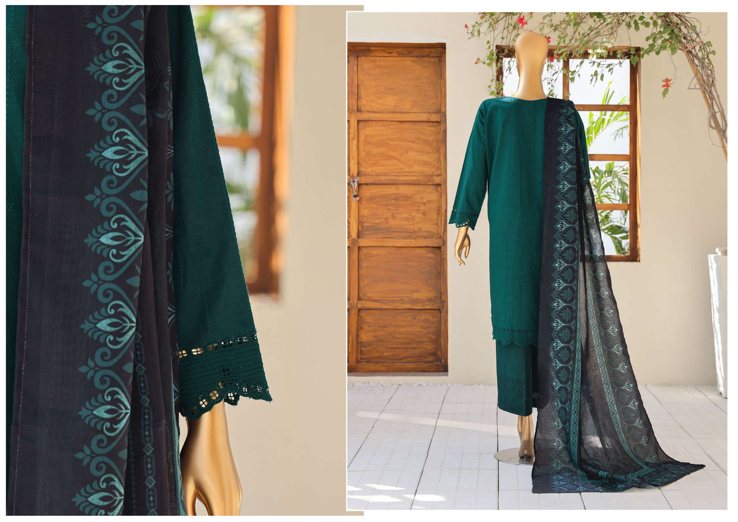 UNSTITCH KHADDAR EMBROIDERED CHIKANKARI with PASHMINA