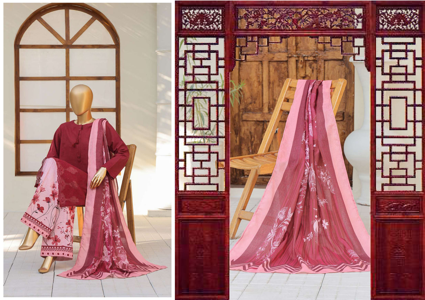 UNSTITCH KHADDAR EMBROIDERED CHIKANKARI with PASHMINA