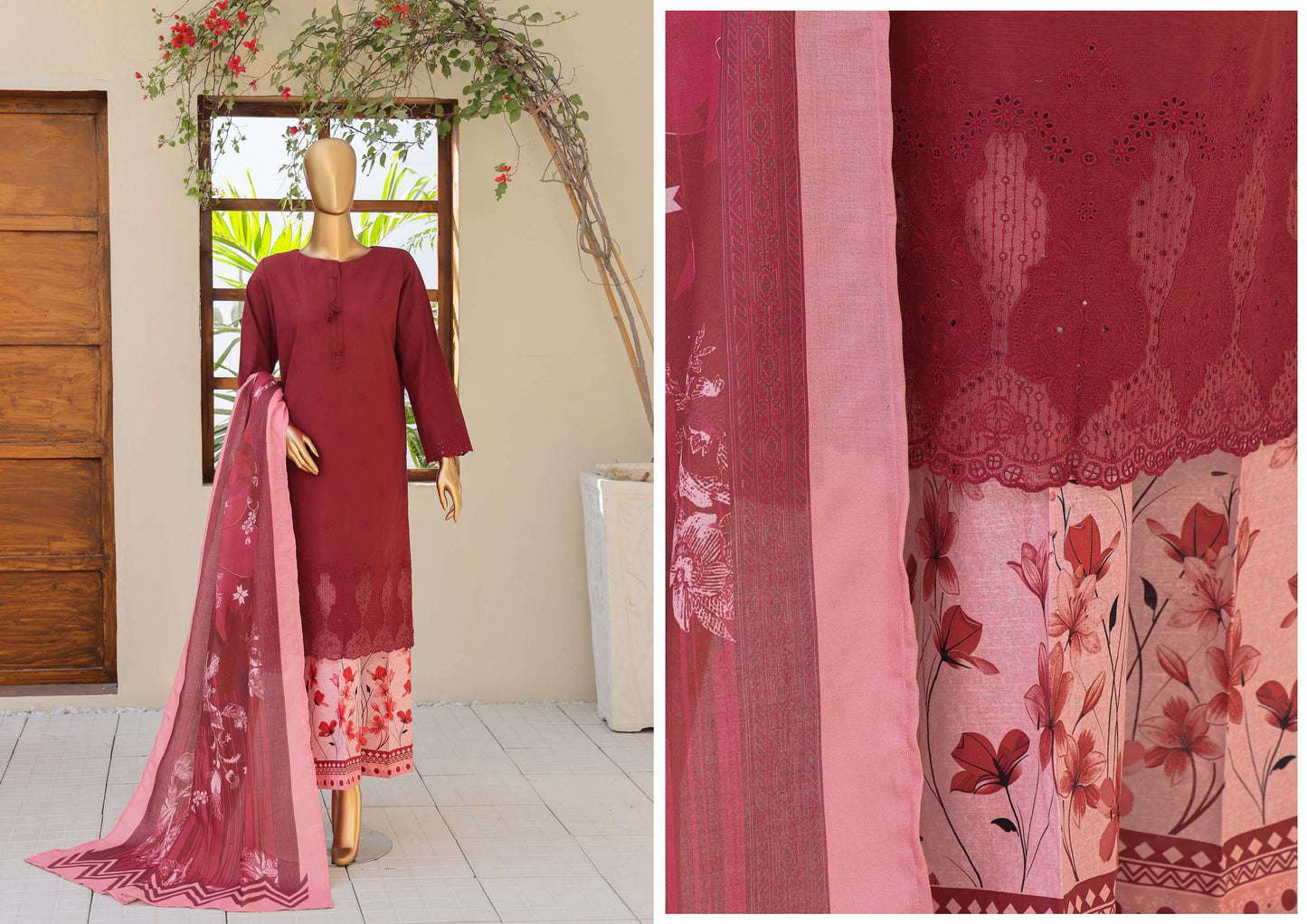 UNSTITCH KHADDAR EMBROIDERED CHIKANKARI with PASHMINA