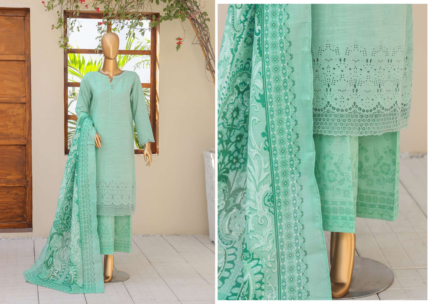 UNSTITCH KHADDAR EMBROIDERED CHIKANKARI with PASHMINA