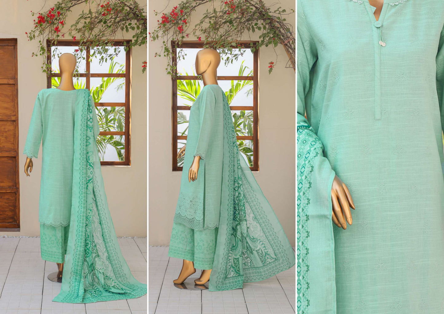 UNSTITCH KHADDAR EMBROIDERED CHIKANKARI with PASHMINA