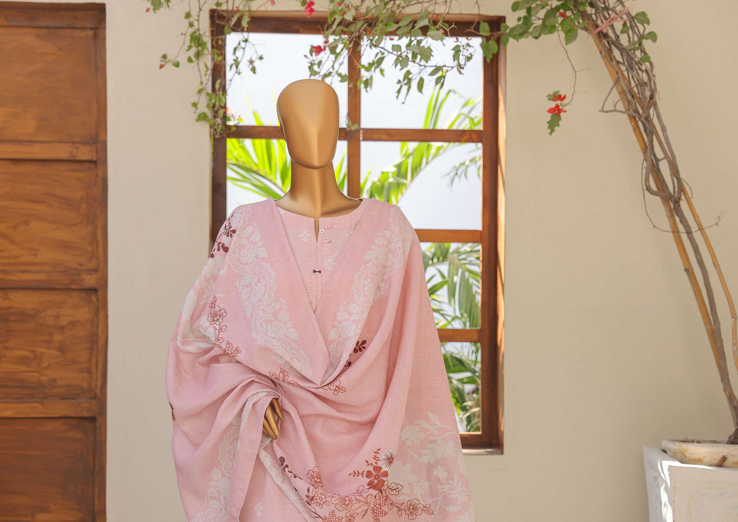 UNSTITCH KHADDAR EMBROIDERED CHIKANKARI with PASHMINA