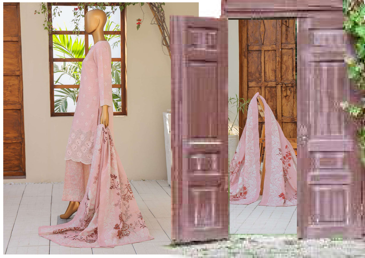 UNSTITCH KHADDAR EMBROIDERED CHIKANKARI with PASHMINA