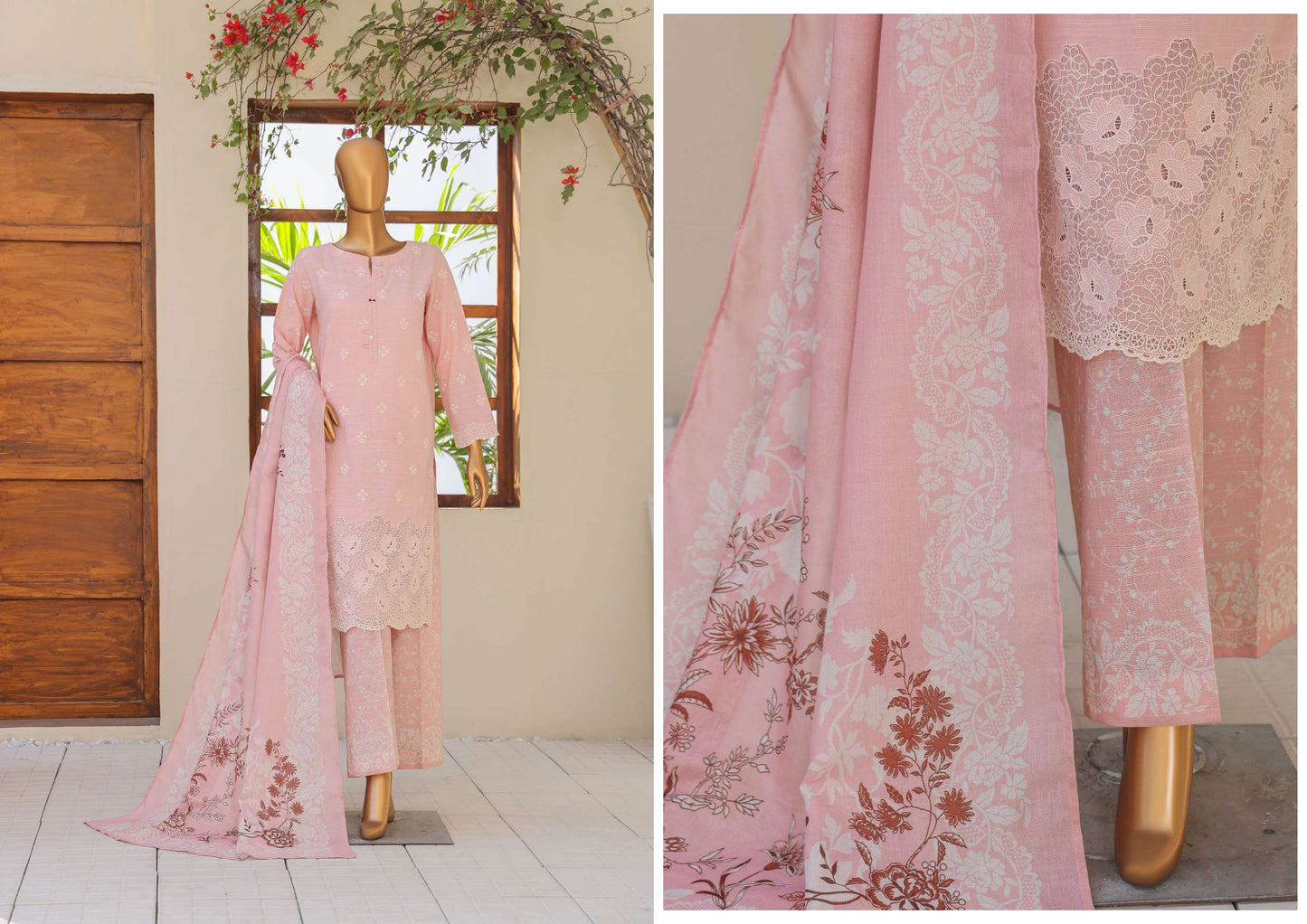 UNSTITCH KHADDAR EMBROIDERED CHIKANKARI with PASHMINA