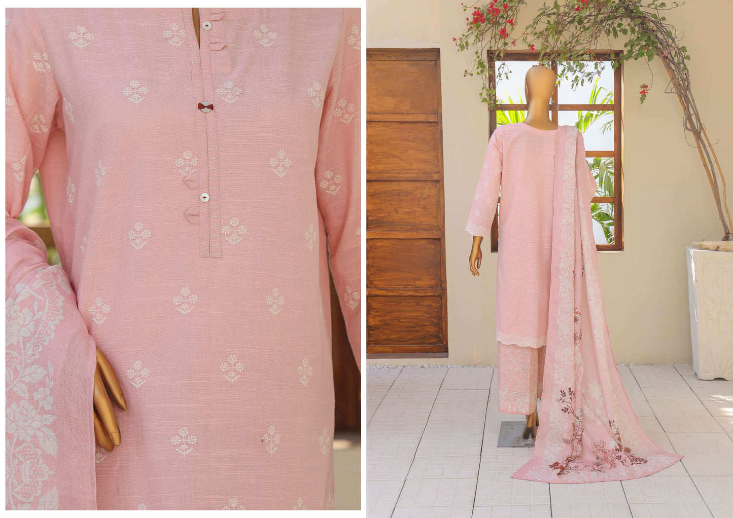 UNSTITCH KHADDAR EMBROIDERED CHIKANKARI with PASHMINA